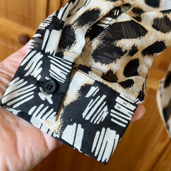 ASOS Small Size 4 Sheer Leopard Polka Dot Mixed Media Long Sleeve Blouse - Picture 5 of 8